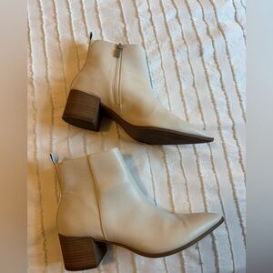 Cream Faux Leather Ankle Boots